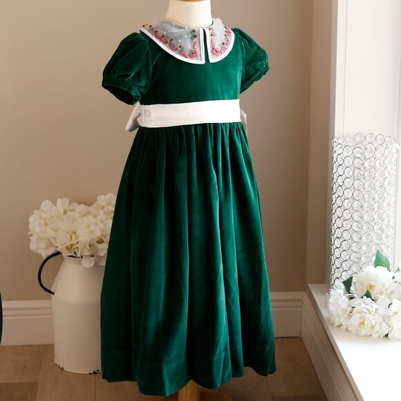 Strasburg Other - Strasburg Green Dress Cotton Velvet Organza Collar Satin Sash Size 5 NWT